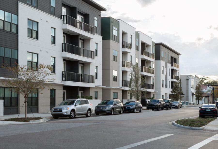 Side view of the apartment building.